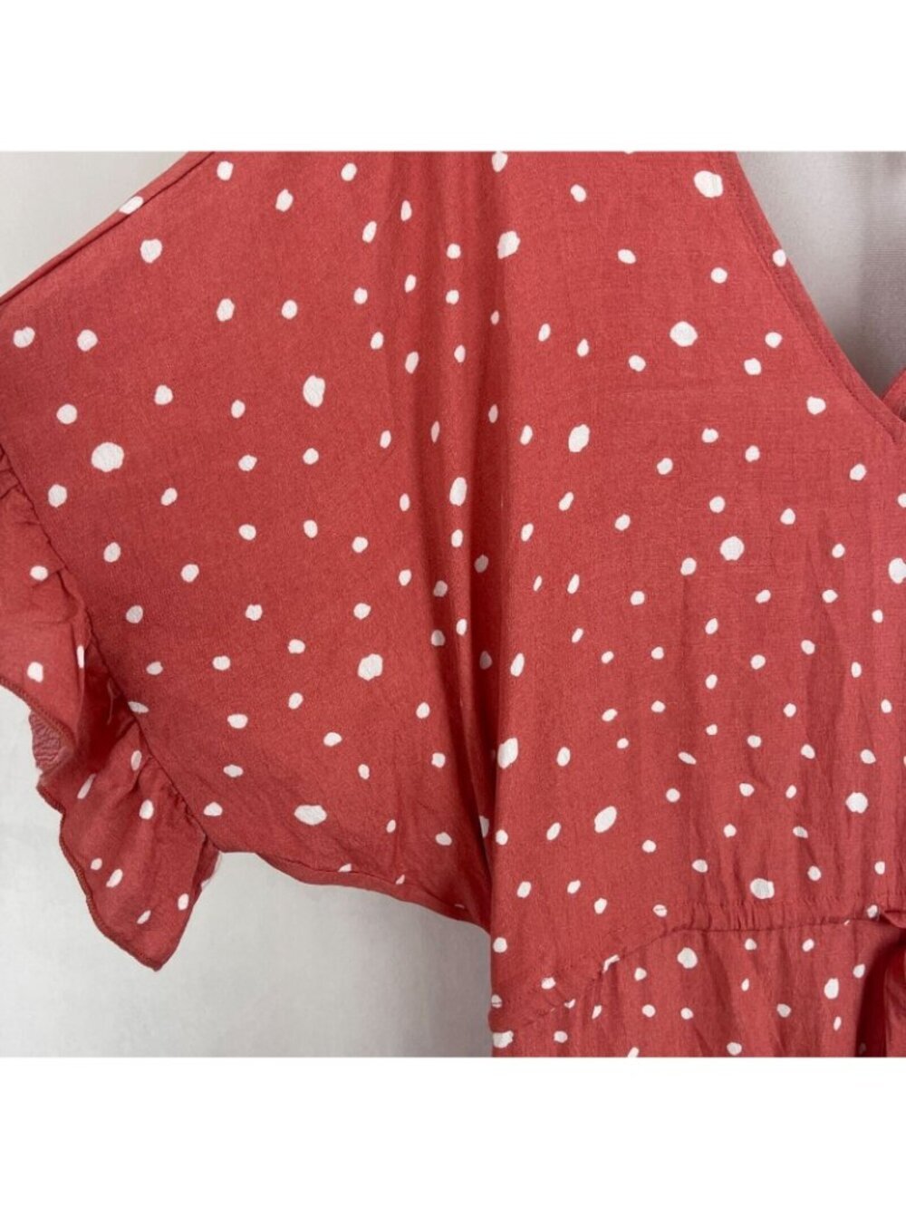 Allie Rose Polka Dot Ruffle Hem Romper With Tie Back & Short Sleeves - Size S - Picture 9 of 12